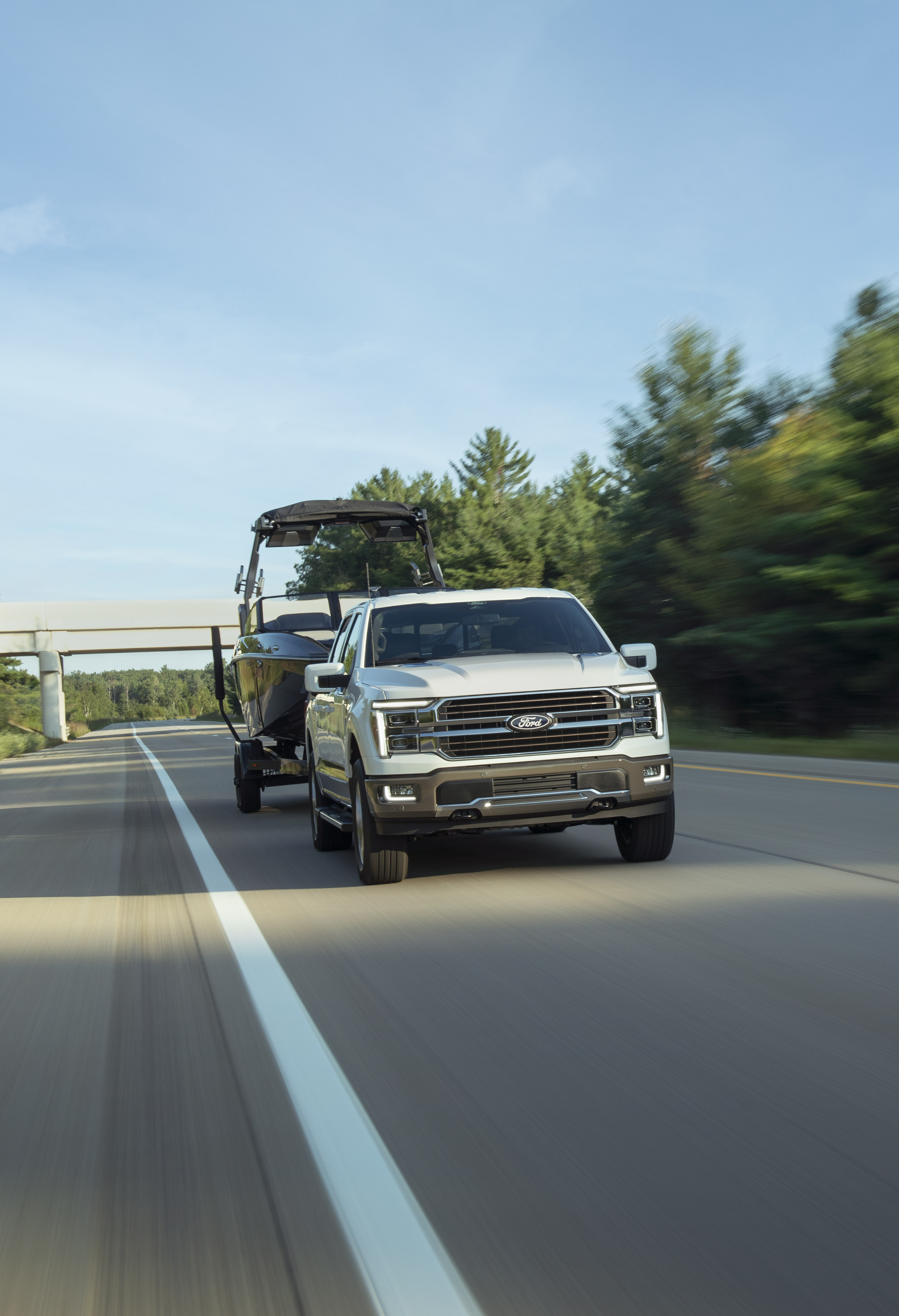 For the first time ever, new Ford truck owners can tow hands-free on the highway with our newest feature debuting on the 2027 F-150: BlueCruise with Towing.